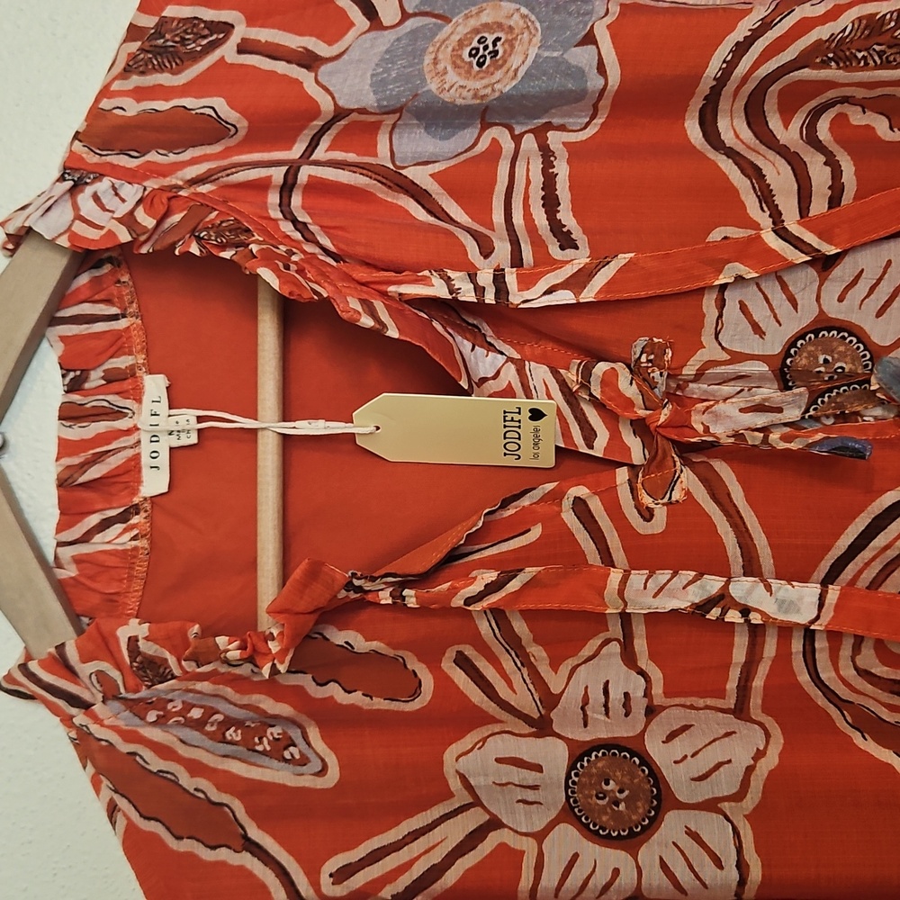 NWT Jodifl Floral Print Boho Midi Dress Viscose W Pockets Maxi Bishop Sleeves M - Picture 6 of 9